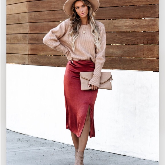 Vici Dresses & Skirts - Vici Anything Goes Satin Slit Midi Skirt - Rust